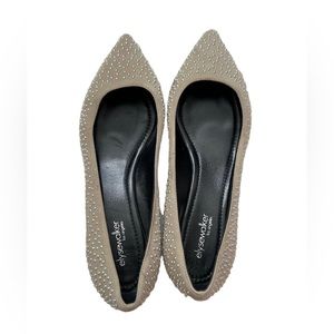 ELYSE WALKER Los Angeles Barbara Studded Suede Pointy Flats in Light Tau…
